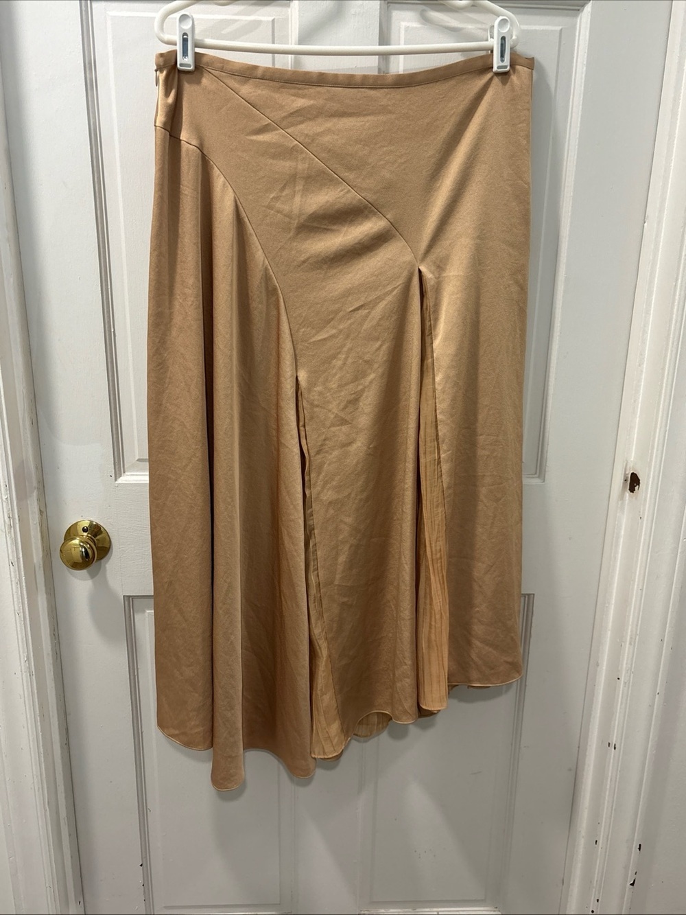 Vince Women’s Mixed Media Panel Asymmetrical Skirt Size 14 Gold Satin NWOT - Picture 10 of 11